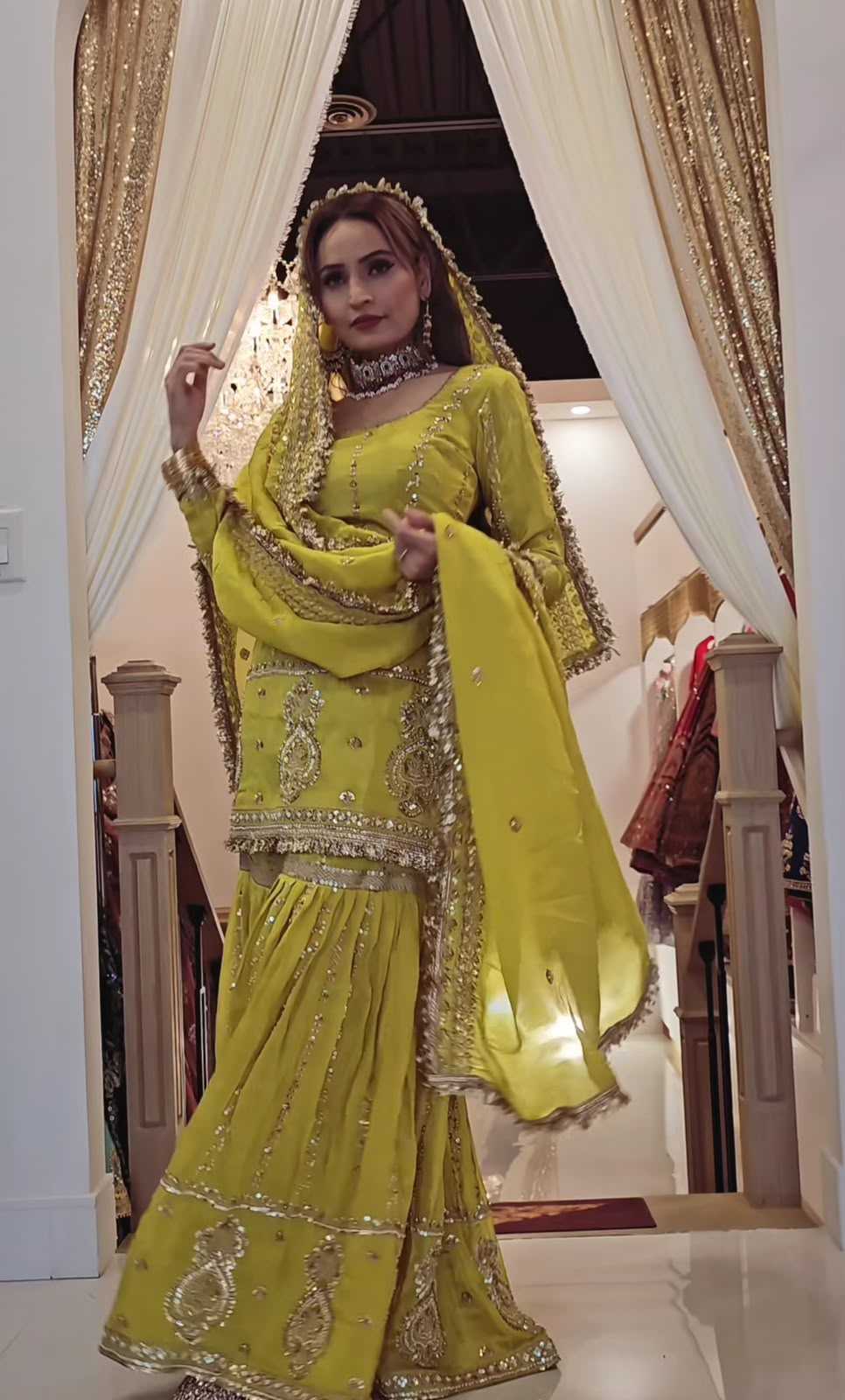 Chinon Silk Sharara Salwar Suit in Sky Blue