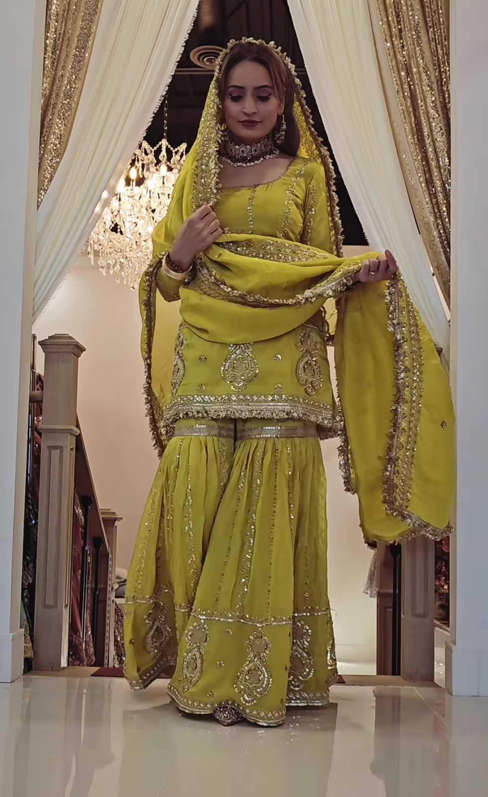 Chinon Silk Sharara Salwar Suit in Sky Blue