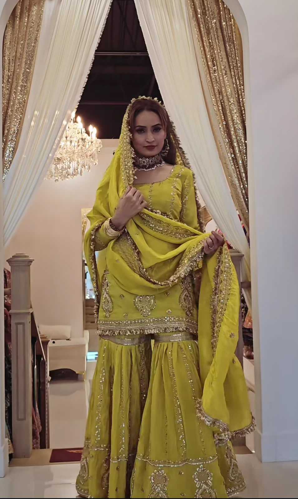 Chinon Silk Sharara Salwar Suit in Sky Blue