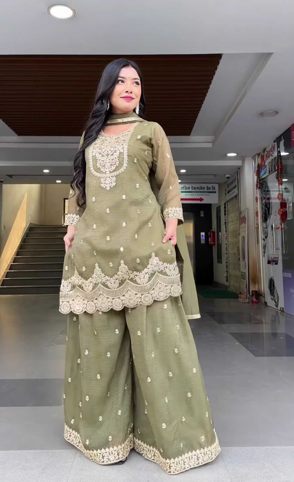 Chinon Silk Sharara Salwar Suit