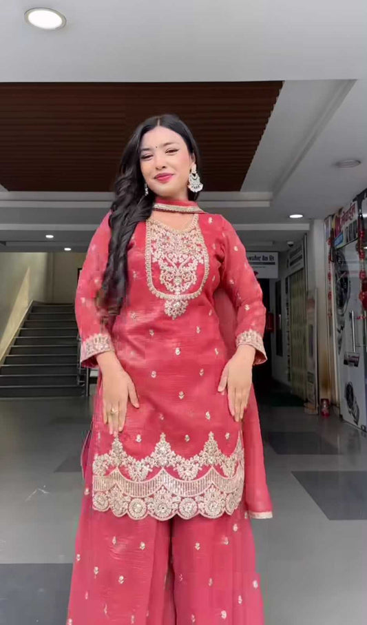 Chinon Silk Sharara Salwar Suit