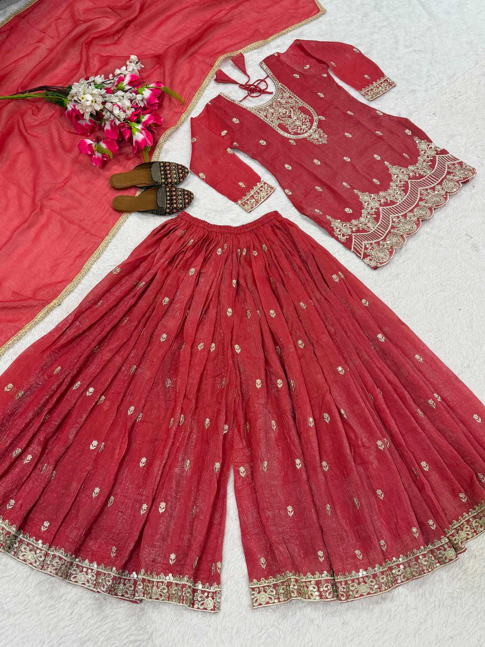 Chinon Silk Sharara Salwar Suit