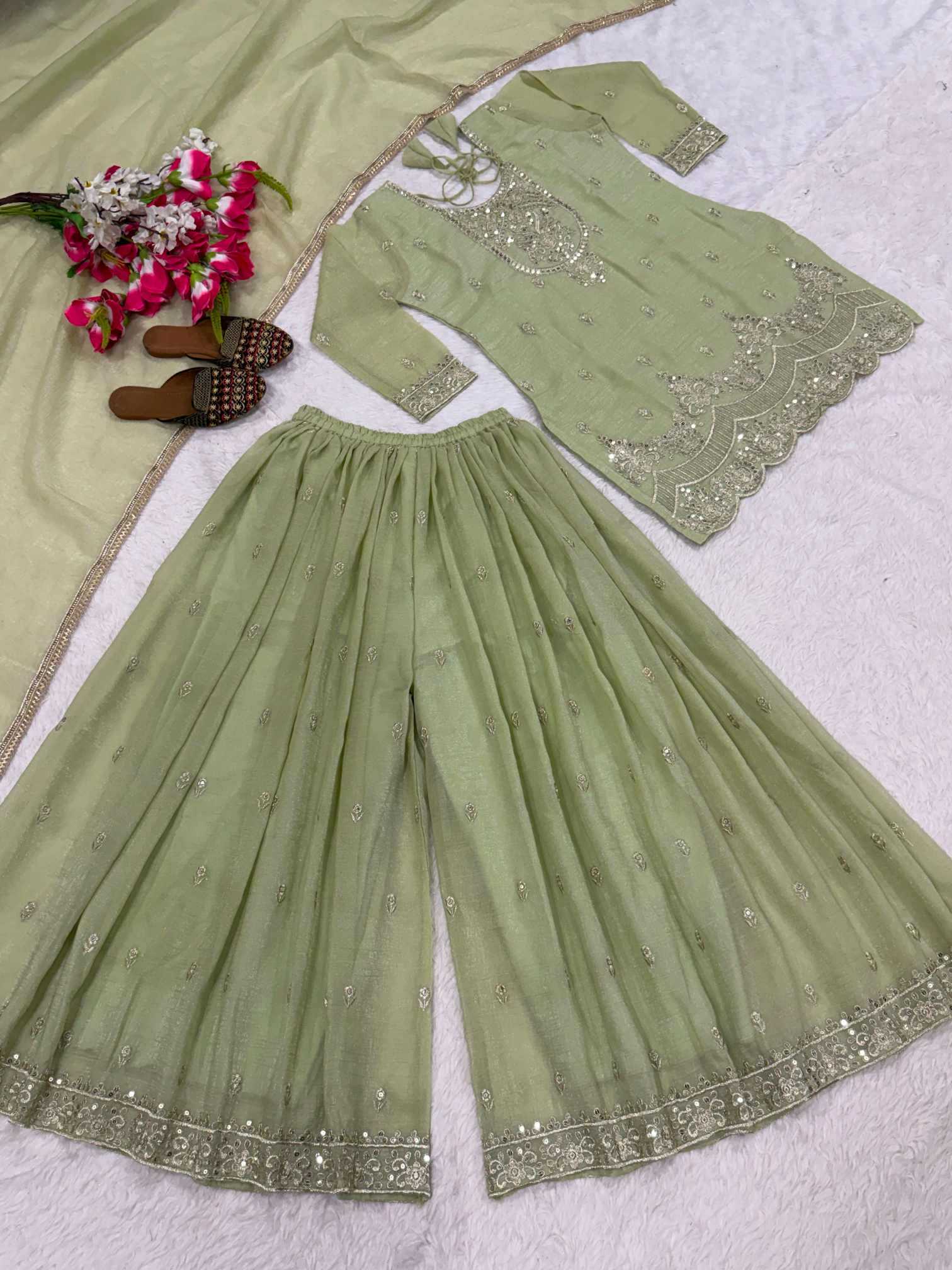 Chinon Silk Sharara Salwar Suit