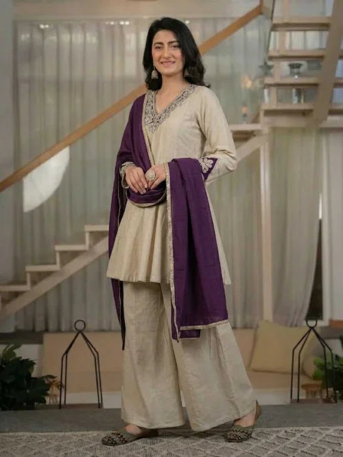 Heavy Roman Silk Sharara Salwar Suit