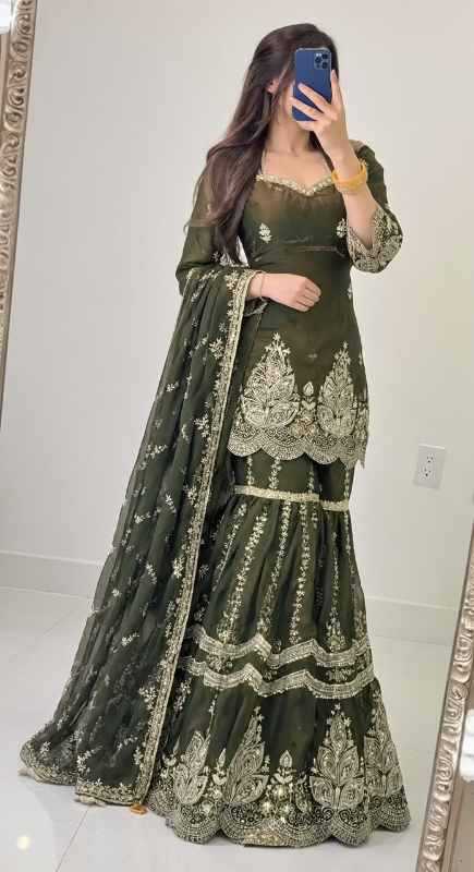 Fendy Sharara Salwar Suit in Green