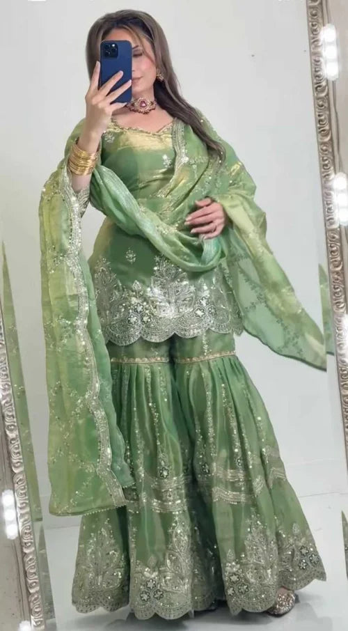 Fendy Sharara Salwar Suit in Green