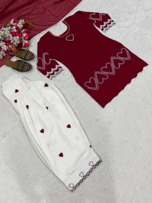 Heavy Roman Silk Embroidery Suit in Red