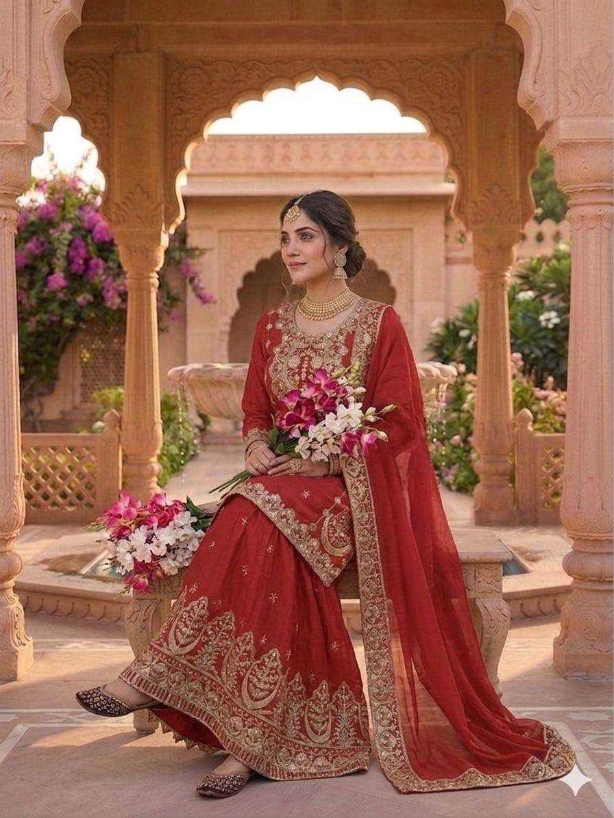 Chinon Silk Sharara Salwar Suit