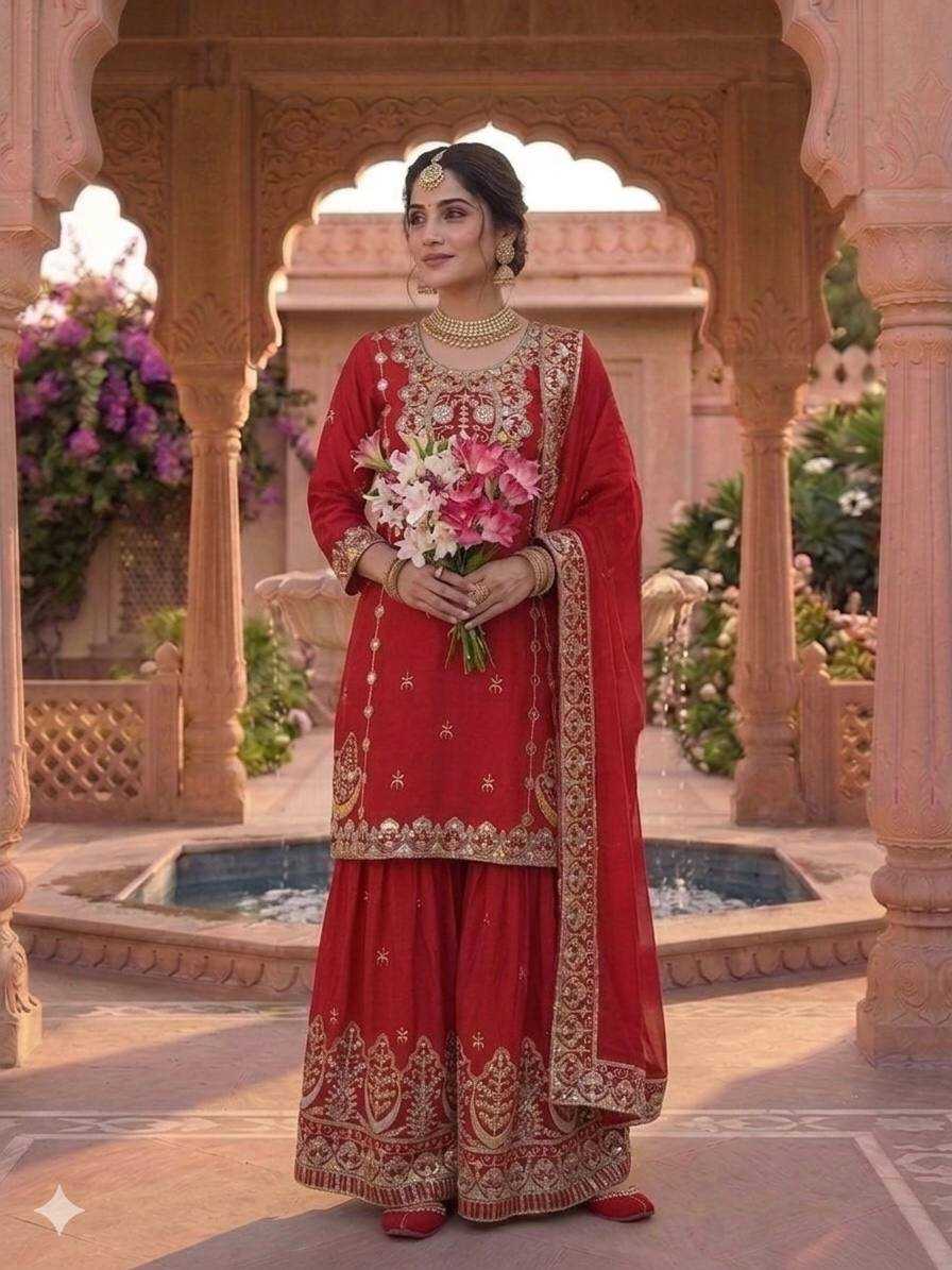 Chinon Silk Sharara Salwar Suit