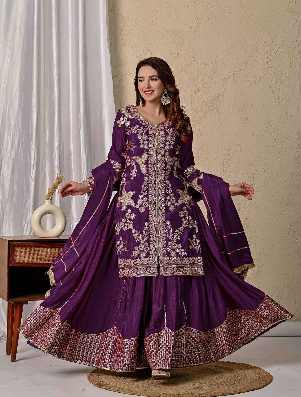 Chinon Silk Sharara Salwar Suit