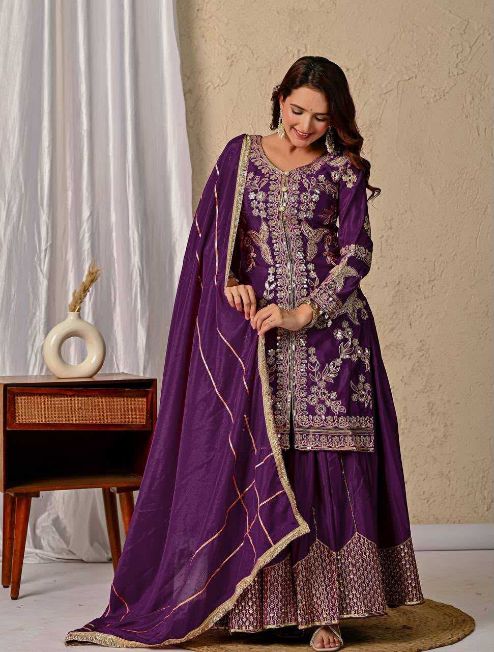 Chinon Silk Sharara Salwar Suit