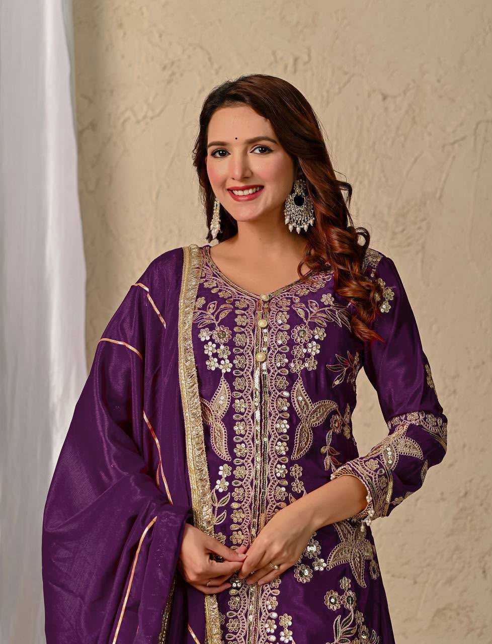 Chinon Silk Sharara Salwar Suit