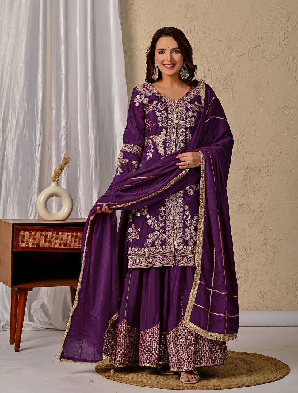 Chinon Silk Sharara Salwar Suit