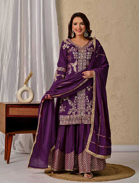 Chinon Silk Sharara Salwar Suit