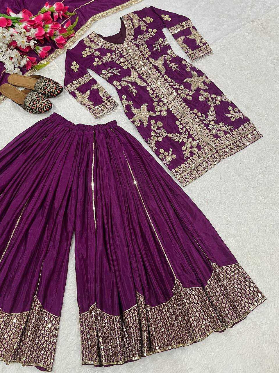 Chinon Silk Sharara Salwar Suit
