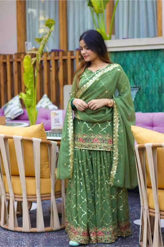 Chinon Silk Sharara Salwar Suit