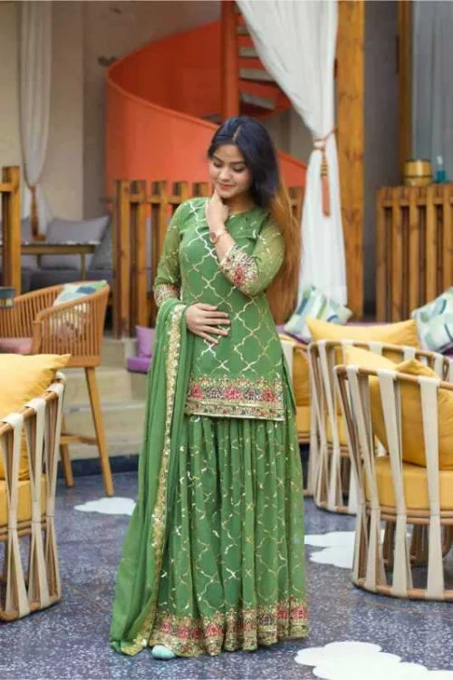 Chinon Silk Sharara Salwar Suit