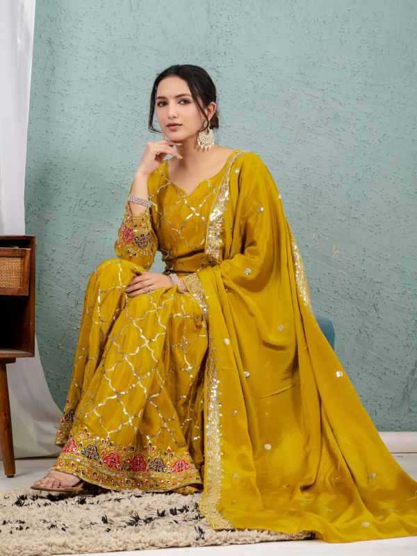 Chinon Silk Sharara Salwar Suit