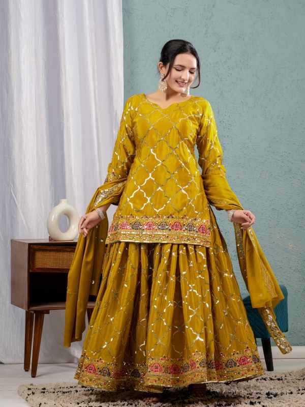 Chinon Silk Sharara Salwar Suit