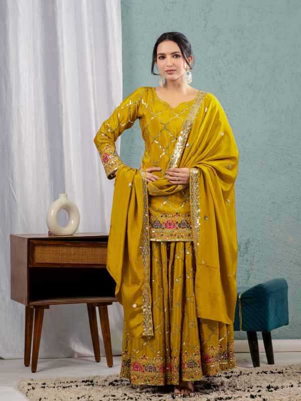 Chinon Silk Sharara Salwar Suit