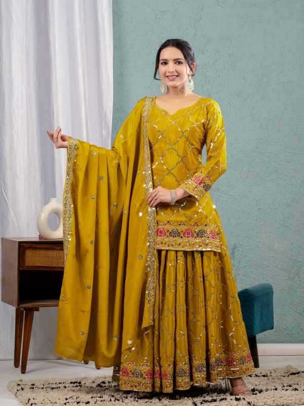 Chinon Silk Sharara Salwar Suit