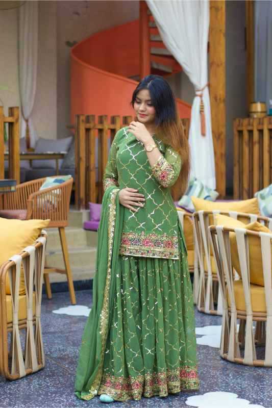 Chinon Silk Sharara Salwar Suit