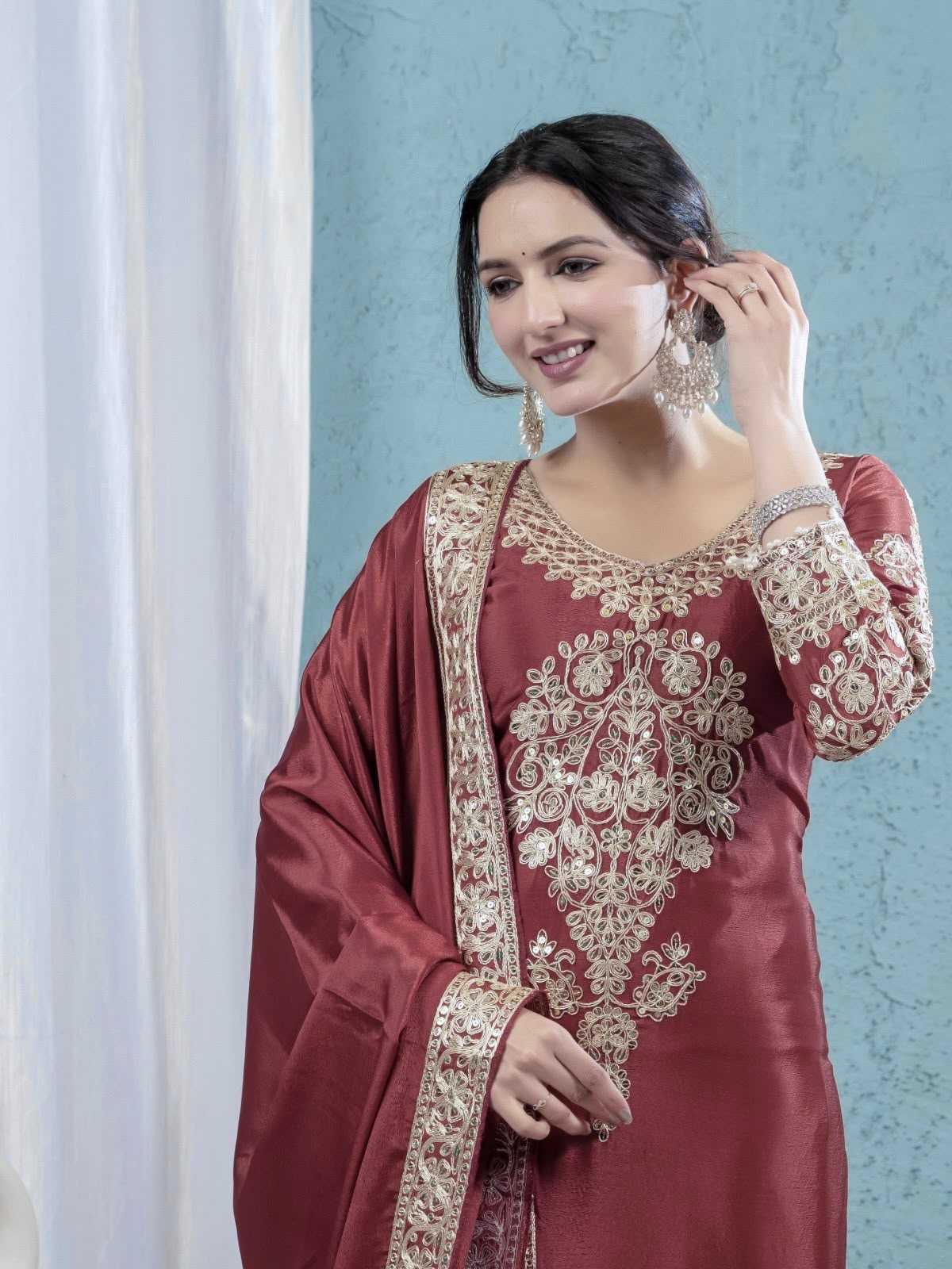 Chinon Silk Embroidery Suit