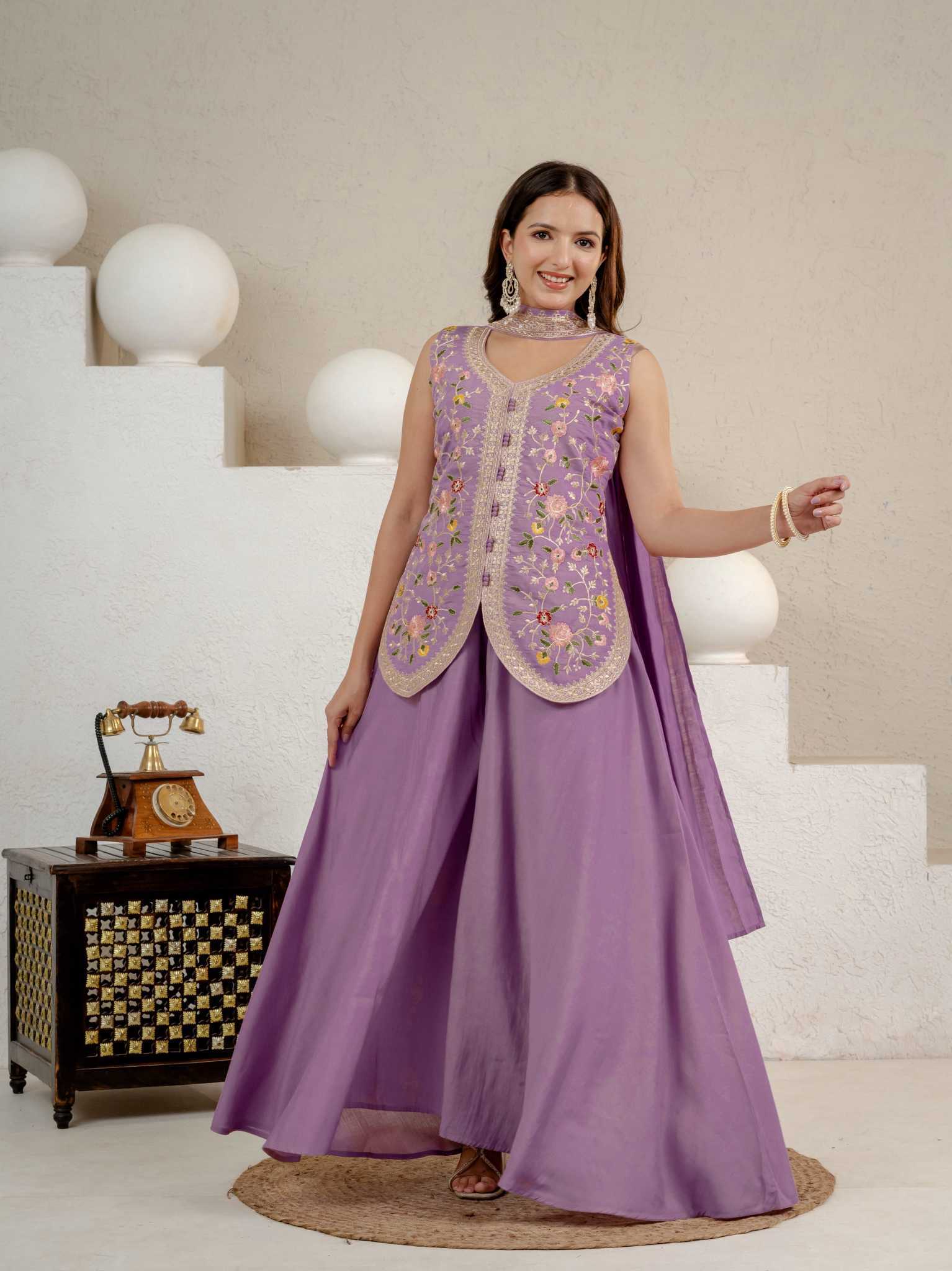 Heavy Roman Silk Sharara Salwar Suit