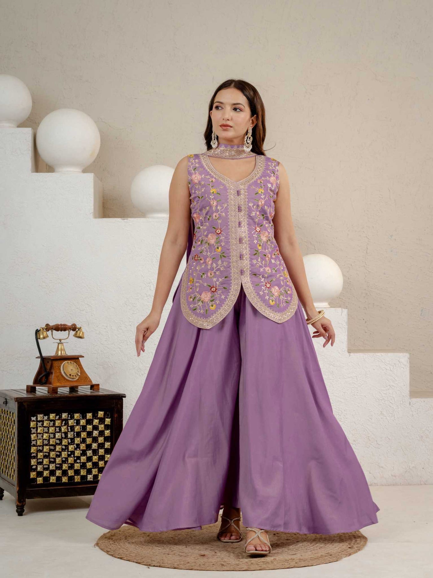 Heavy Roman Silk Sharara Salwar Suit