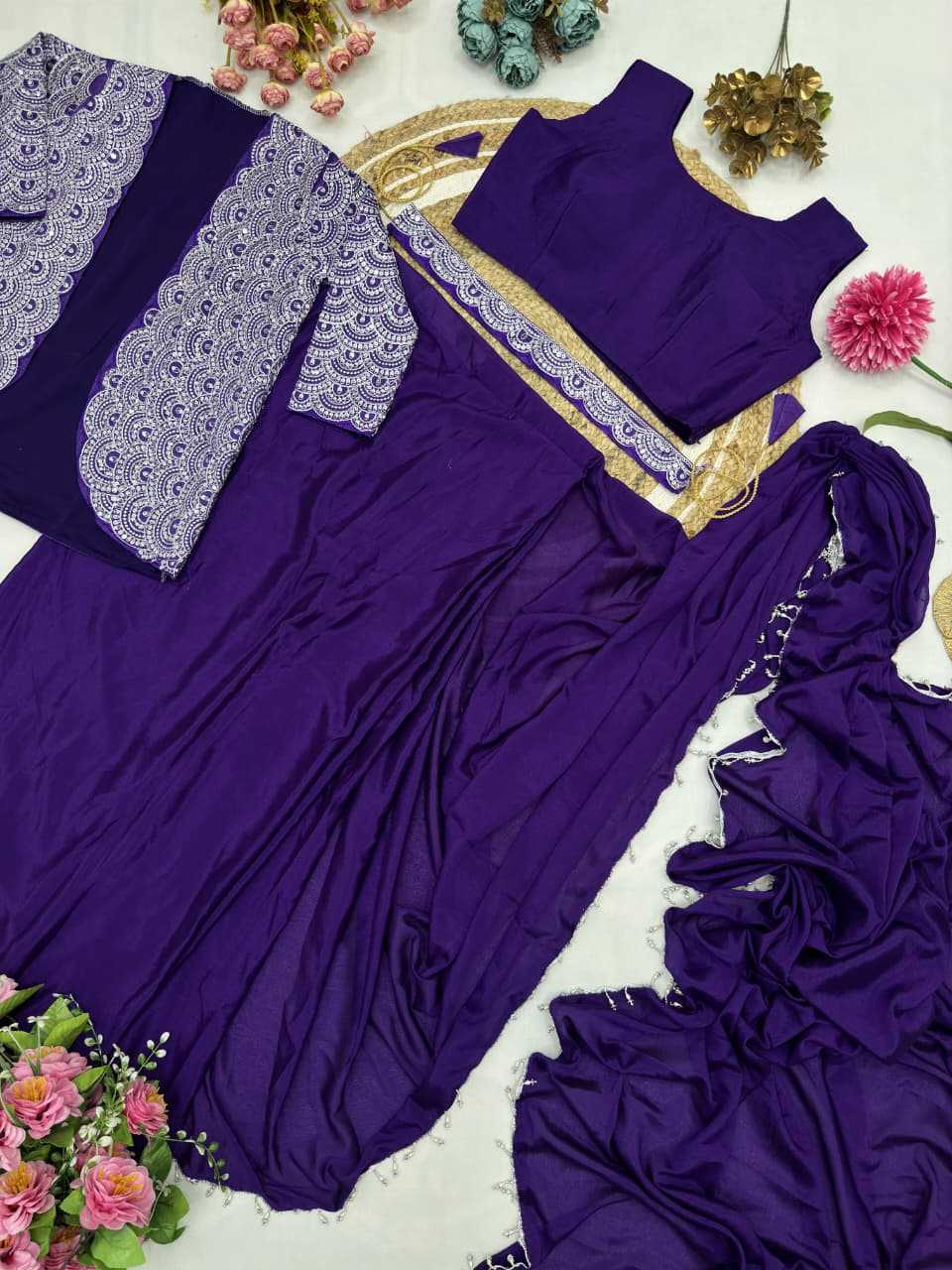 Chinon Silk Ready To Wear Saree in Morpich