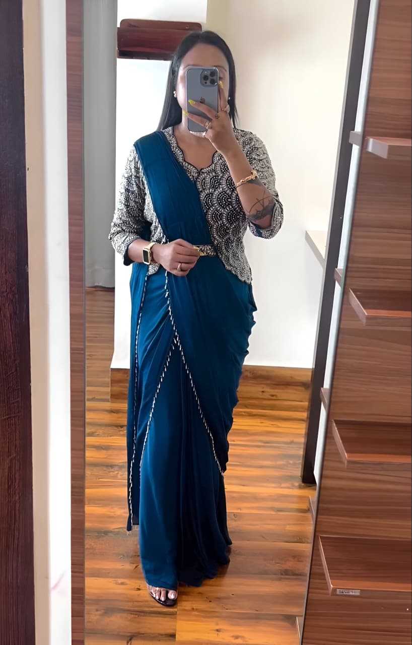 Chinon Silk Ready To Wear Saree in Morpich