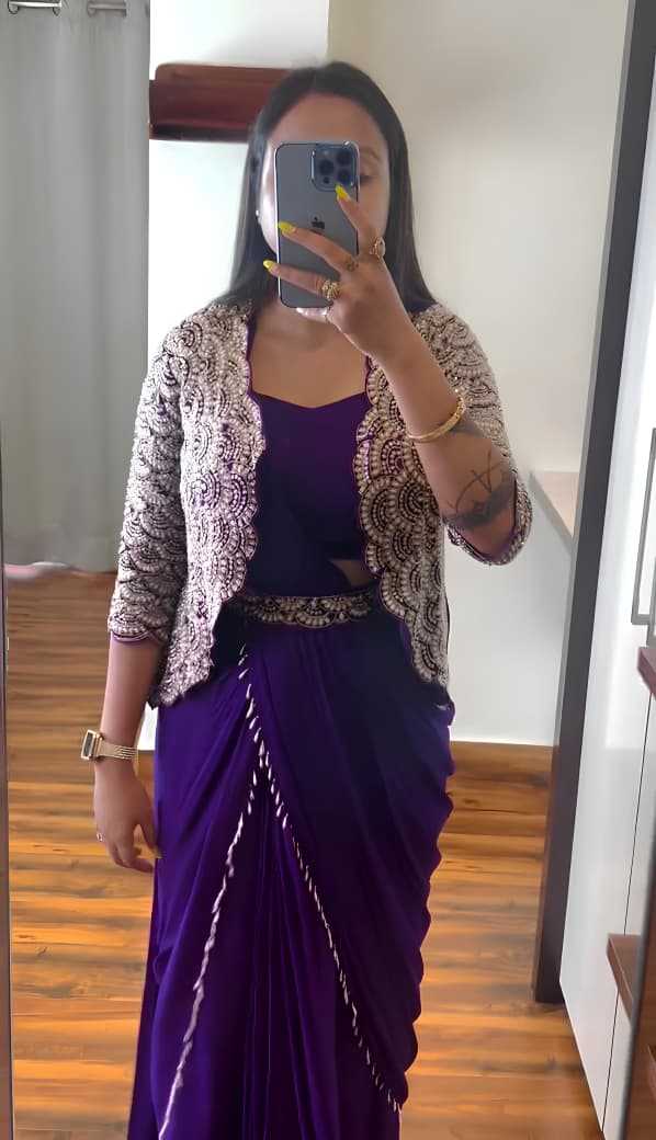Chinon Silk Ready To Wear Saree in Morpich