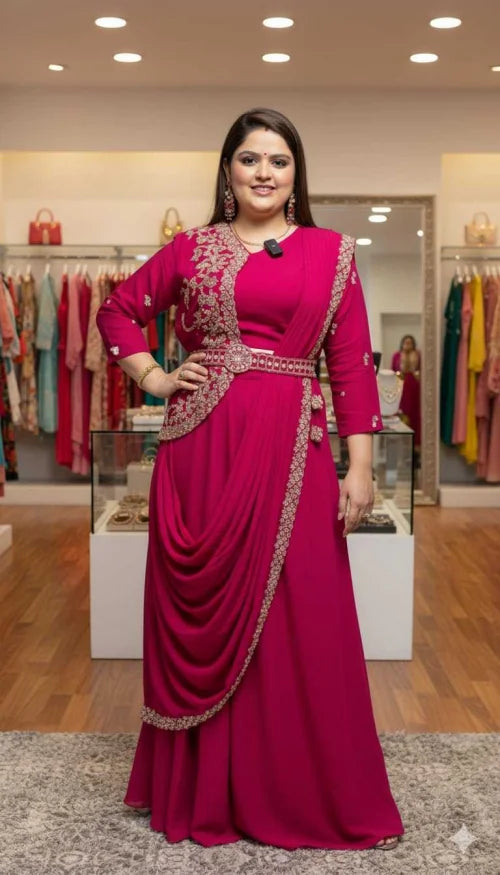 Chinon Silk Ready To Wear Saree