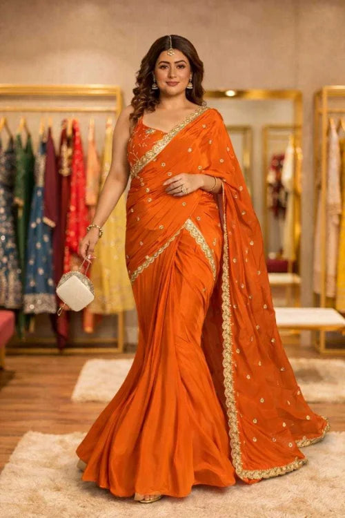 Chinon Silk Ready To Wear Saree 9316