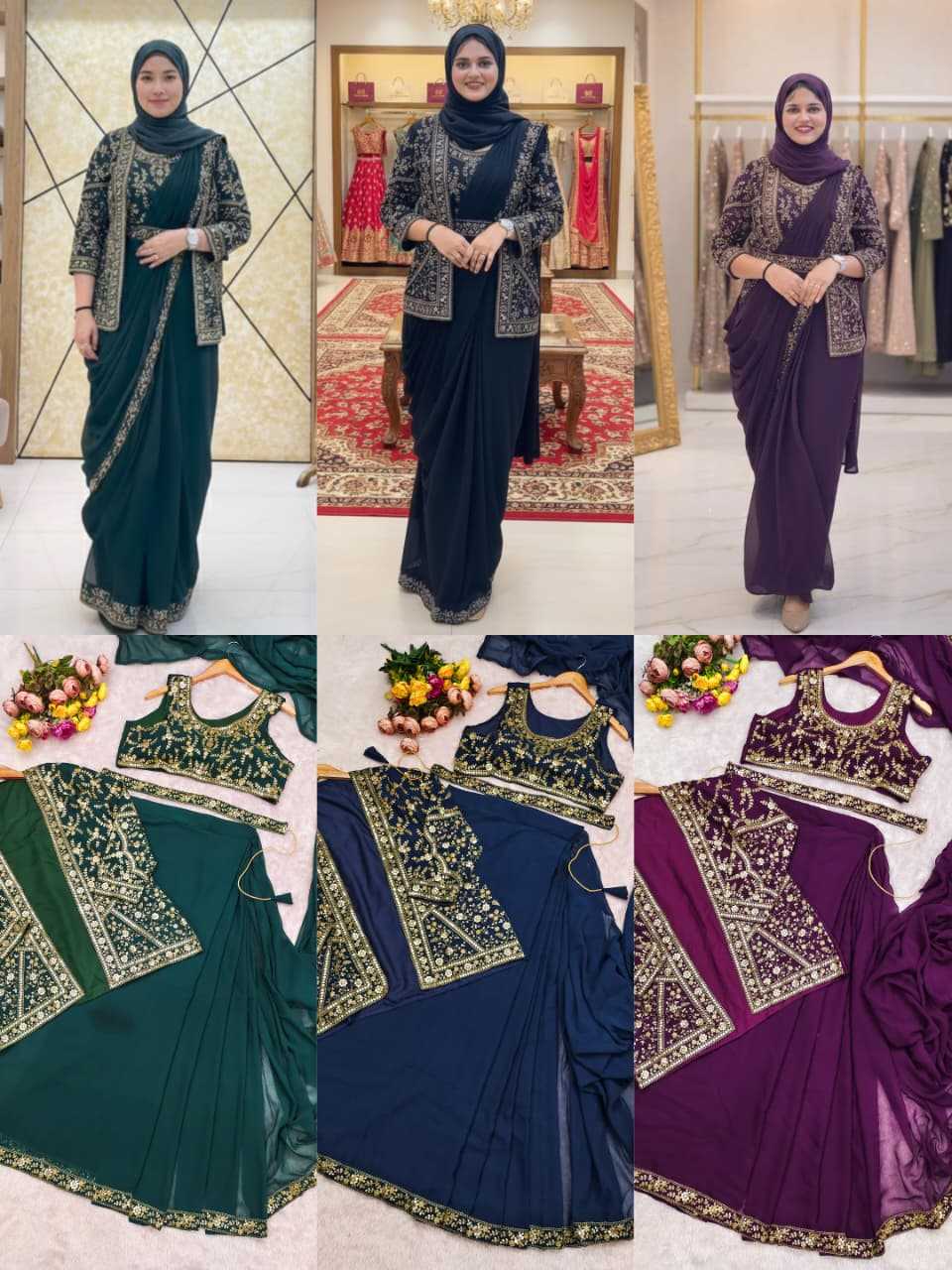 Faux Georgette Ready To Wear Saree in Rama