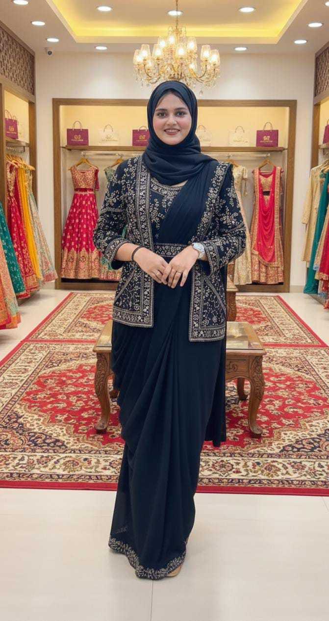 Faux Georgette Ready To Wear Saree in Rama