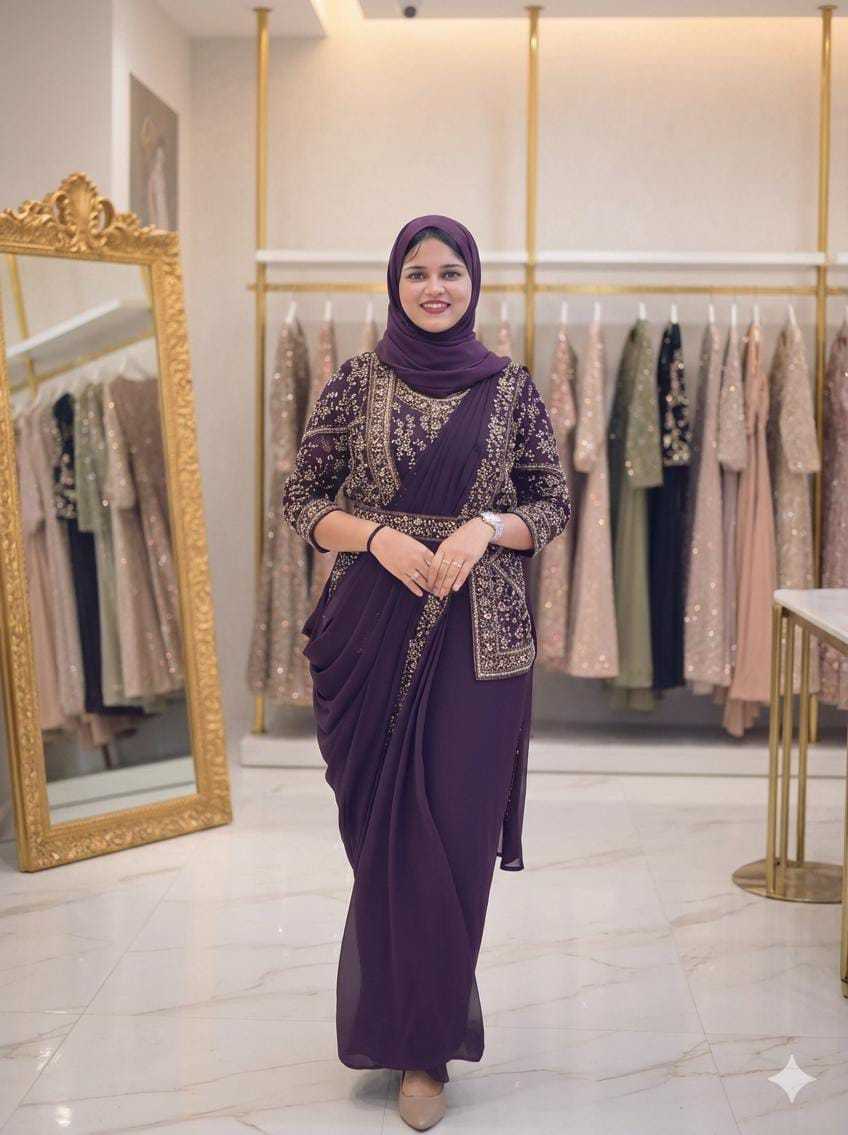 Faux Georgette Ready To Wear Saree in Rama