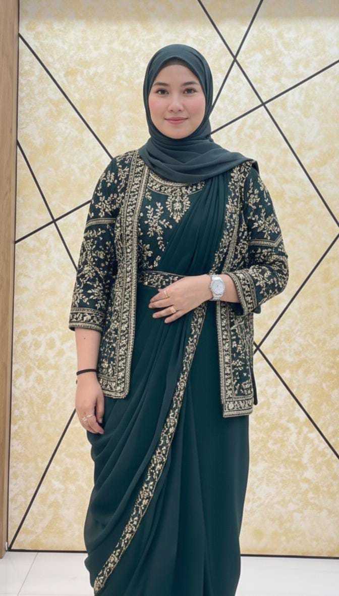 Faux Georgette Ready To Wear Saree in Rama