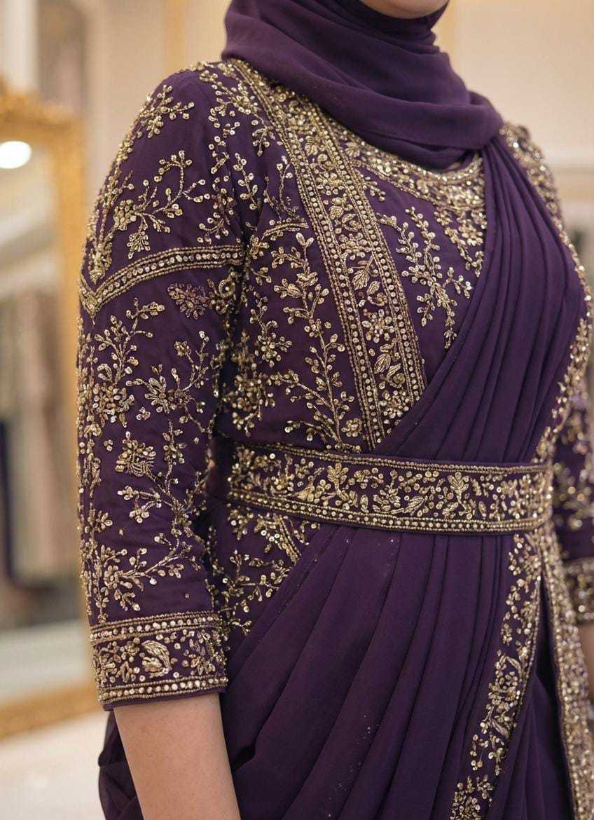 Faux Georgette Ready To Wear Saree in Rama