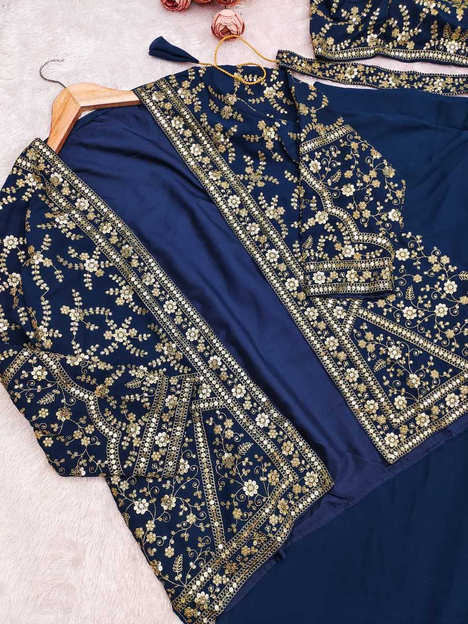Faux Georgette Ready To Wear Saree in Rama