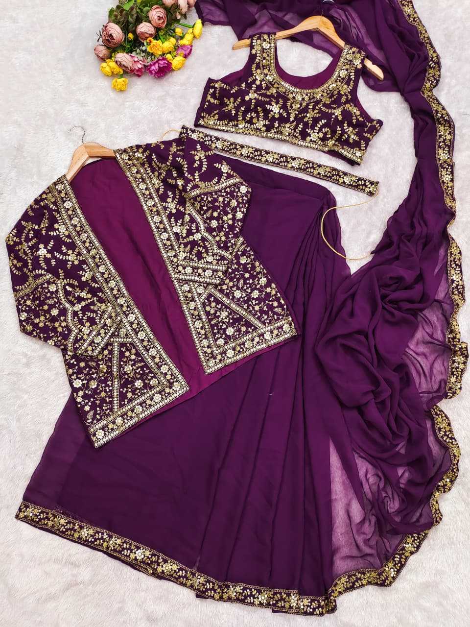 Faux Georgette Ready To Wear Saree in Rama