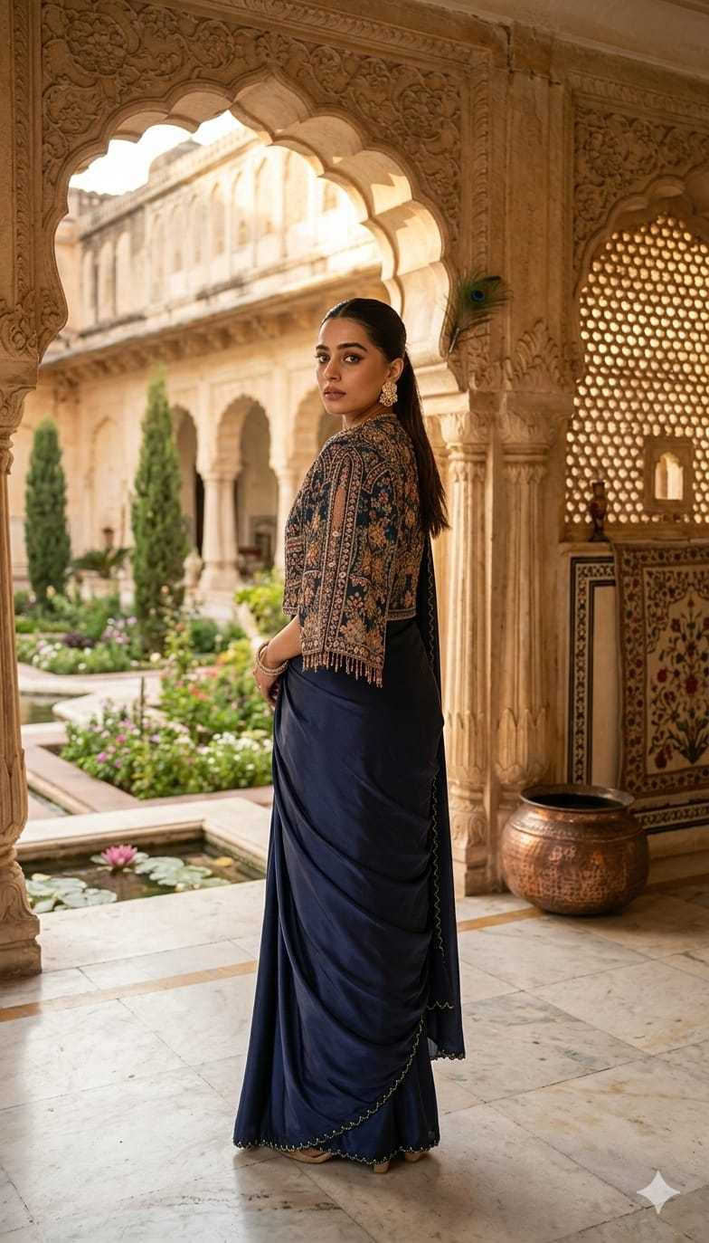 Chinon Silk Ready To Wear Saree 9323