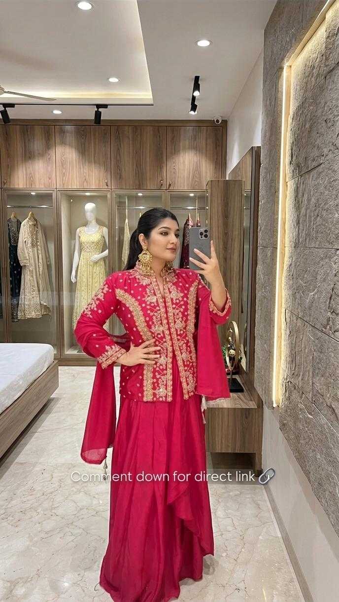 Chinon Silk Embroidery Suit in Blue
