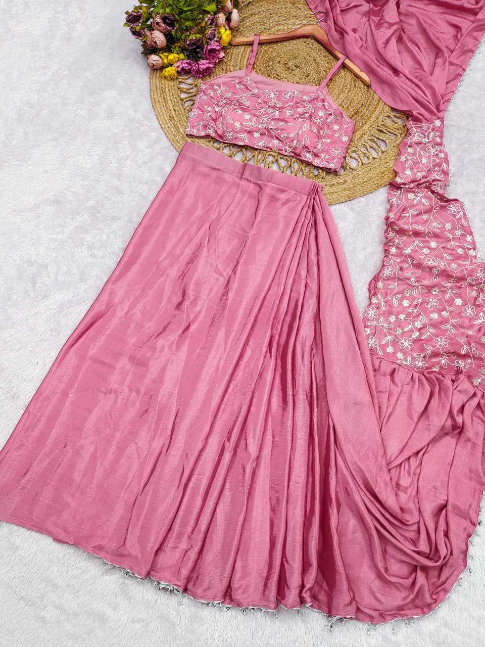 Chinon Silk Ready To Wear Saree 9327