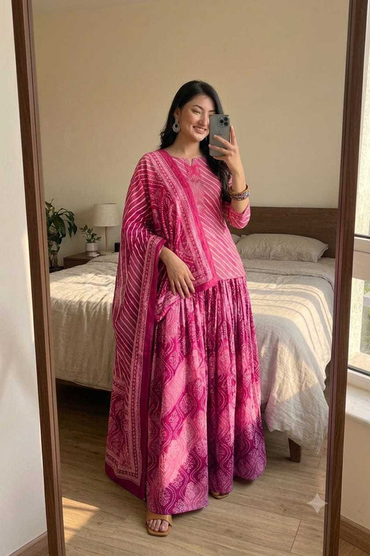 Crepe Silk Designer Lehenga in Rani