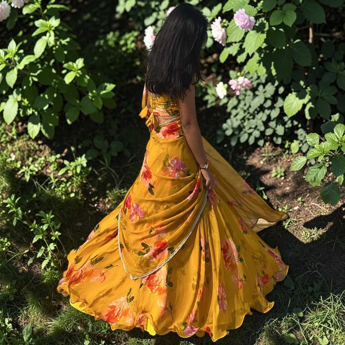 Georgette Fancy Lehenga in Yellow