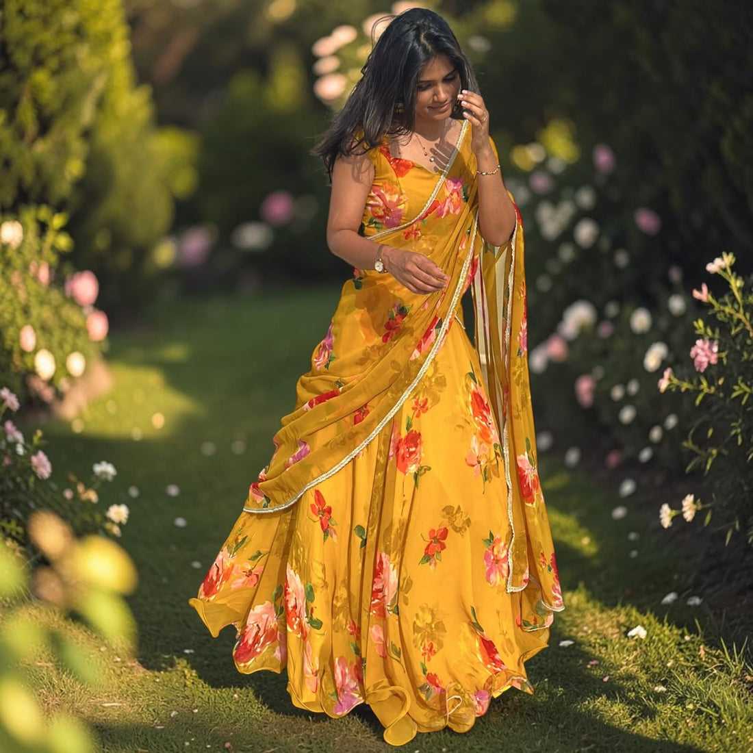 Georgette Fancy Lehenga in Yellow