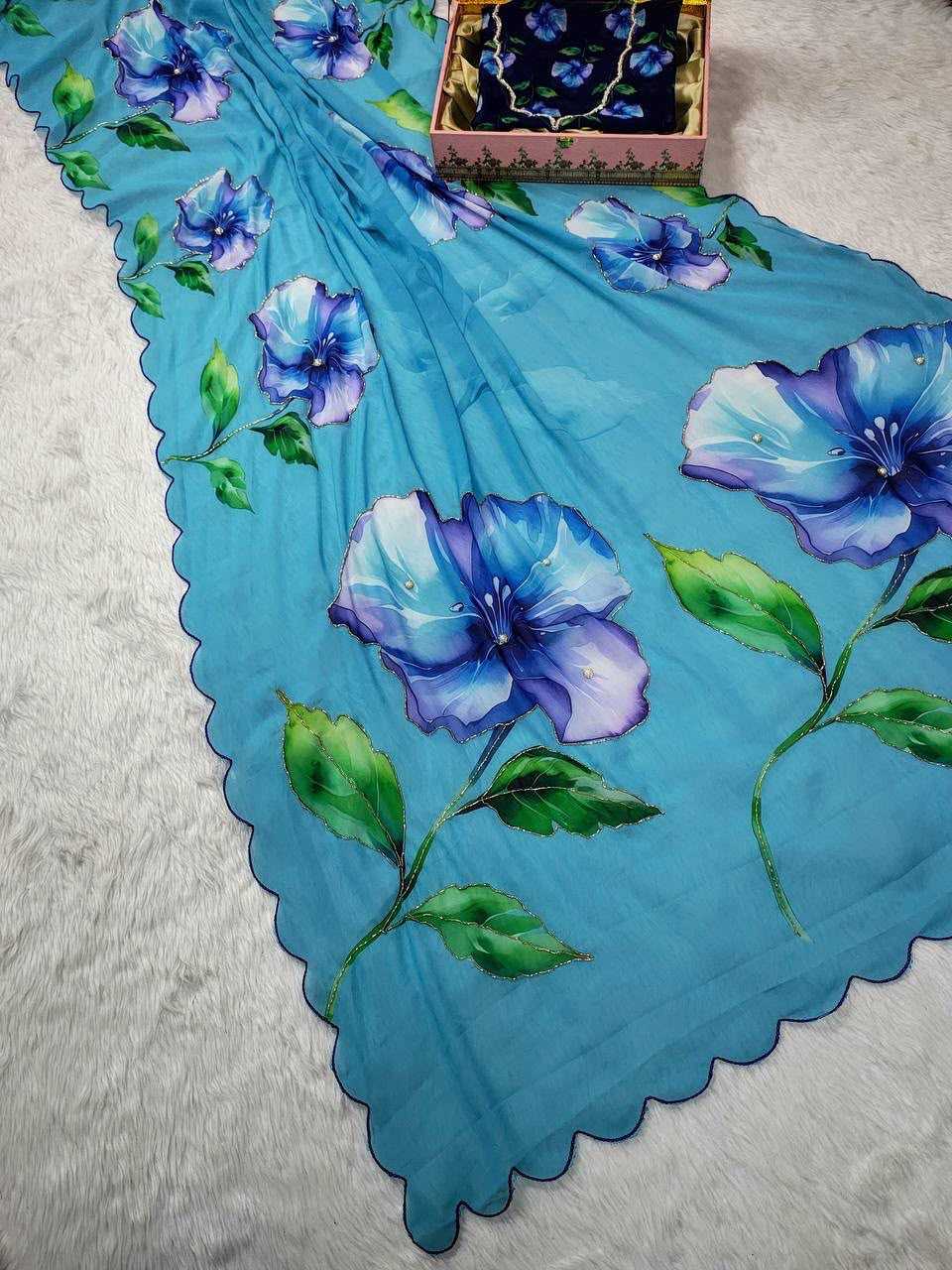 Georgette Printed Saree in Green