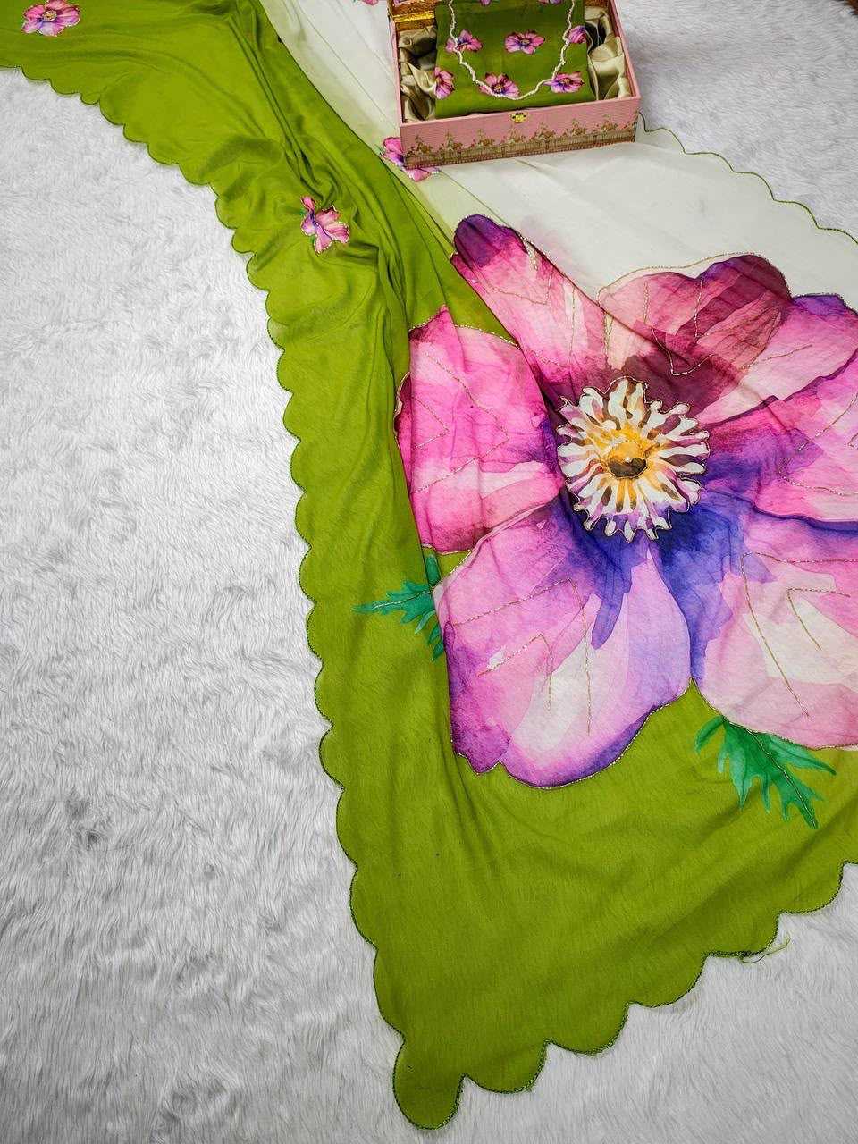 Georgette Printed Saree in Green