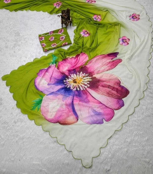 Georgette Printed Saree in Green